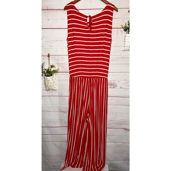 Zenana Red & White Striped Wide Leg Cropped Jumpsuit | Women's XL - Picture 5 of 6